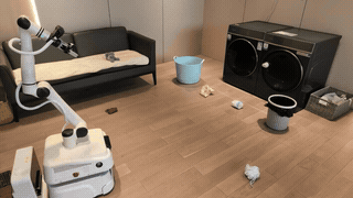 RoboRSI demos: two rounds of mobile pick-and-place cleanup at 4x speed